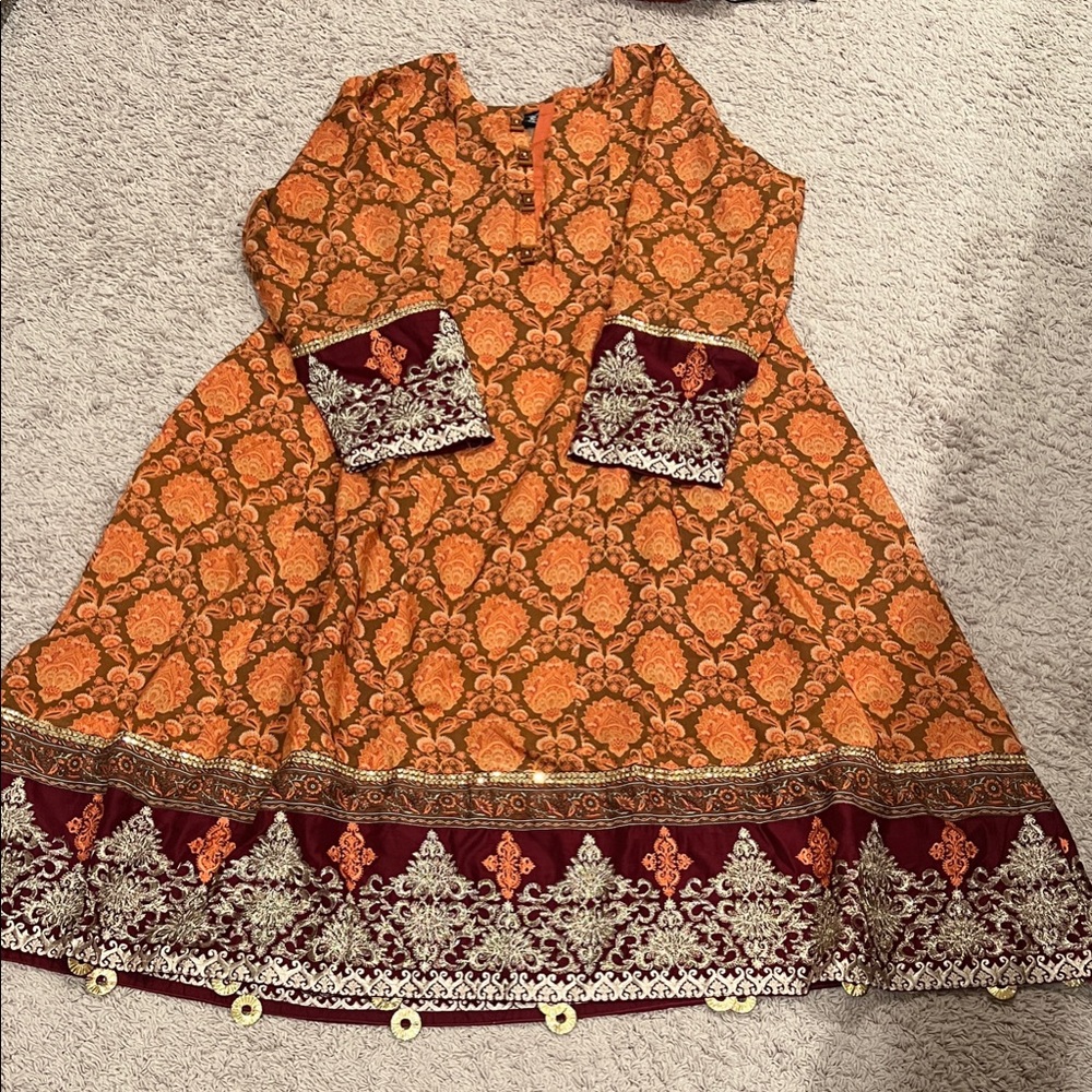 Orange/Maroon Salwar Kameez 3 Piece Set